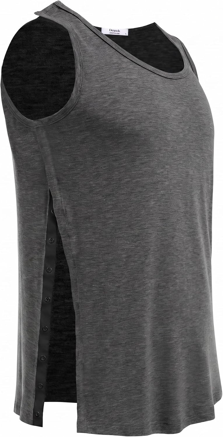image:imageDeyeek Post Shoulder Surgery Shirts for Women Mens Tearaway Snap Tank TopsDark Grey