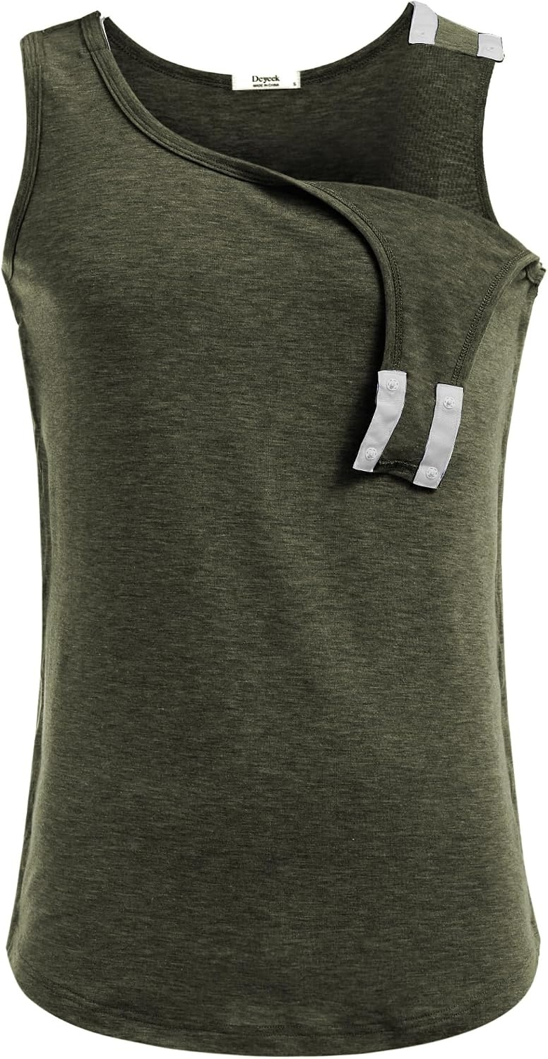 image:imageDeyeek Post Shoulder Surgery Shirts for Women Mens Tearaway Snap Tank TopsGreen