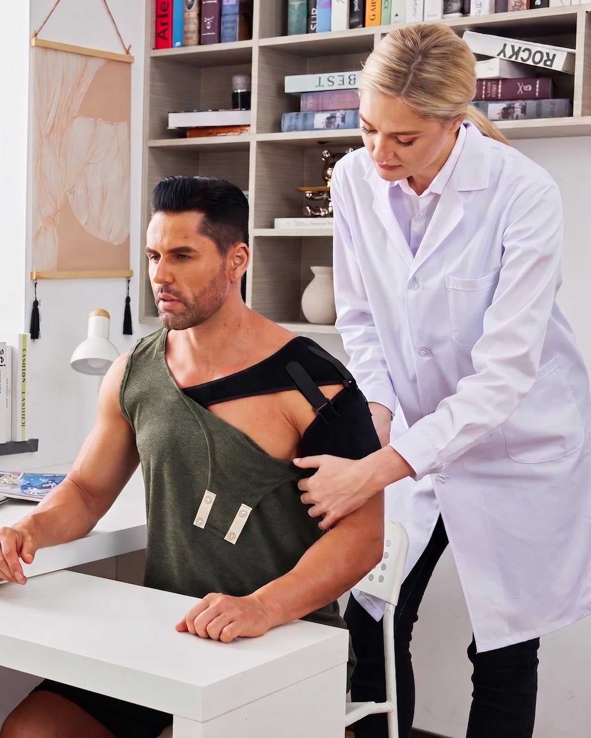 image:imageDeyeek Post Shoulder Surgery Shirts for Women Mens Tearaway Snap Tank TopsGreen