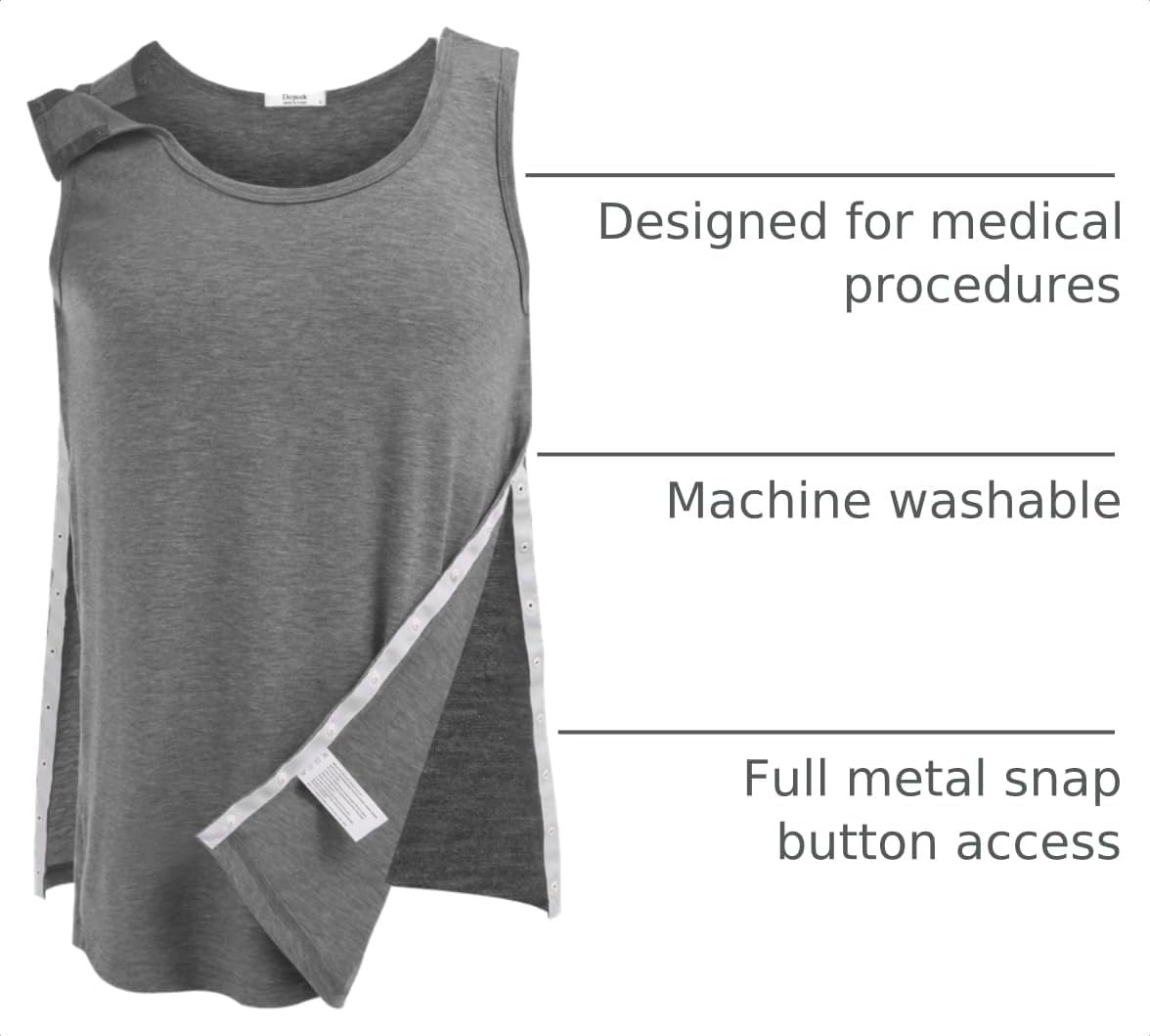 image:imageDeyeek Post Shoulder Surgery Shirts for Women Mens Tearaway Snap Tank TopsGrey