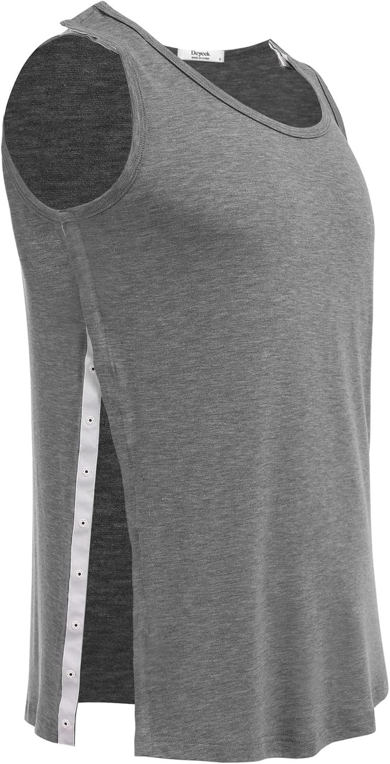 image:imageDeyeek Post Shoulder Surgery Shirts for Women Mens Tearaway Snap Tank TopsGrey