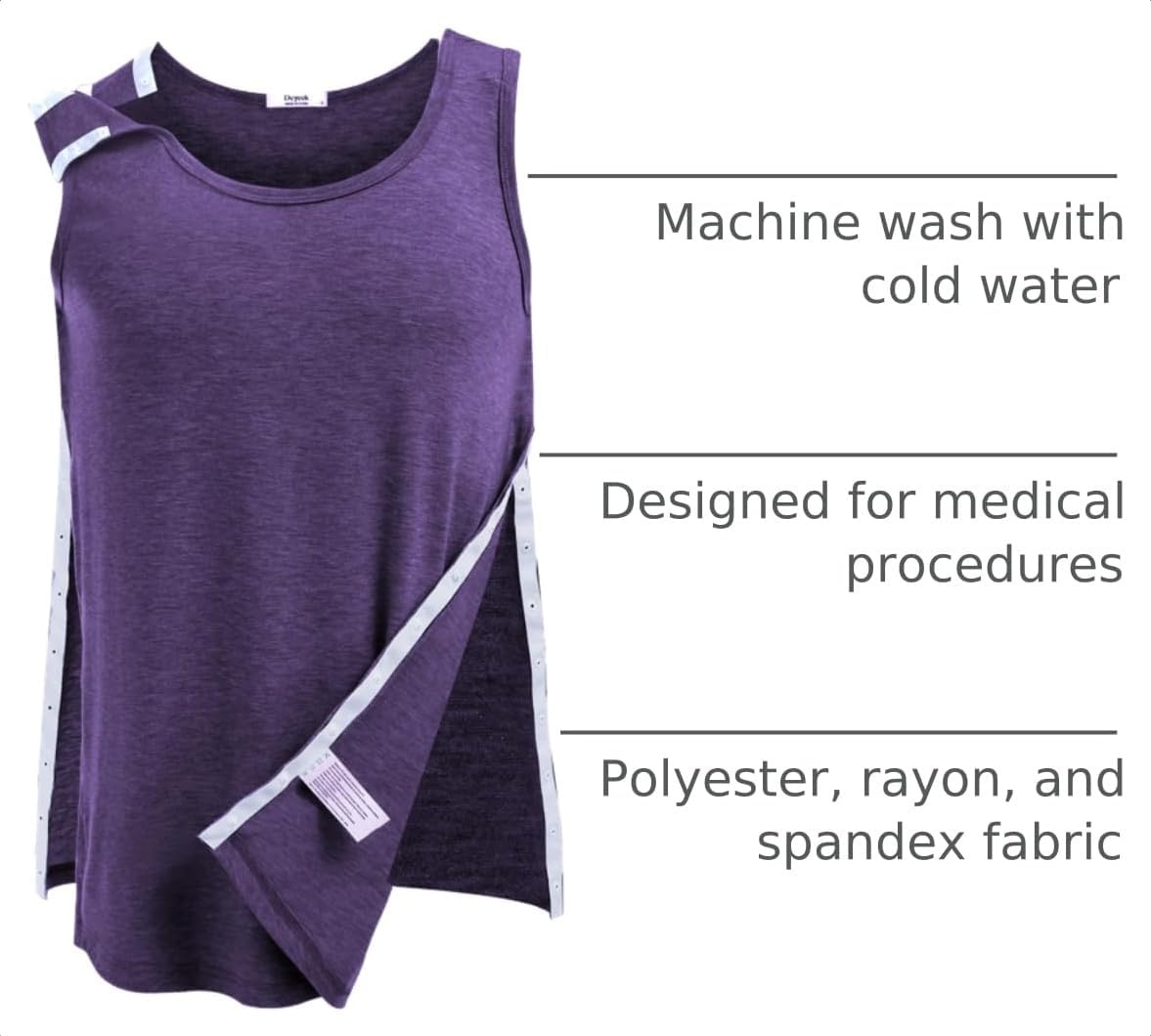 image:imageDeyeek Post Shoulder Surgery Shirts for Women Mens Tearaway Snap Tank TopsPurple