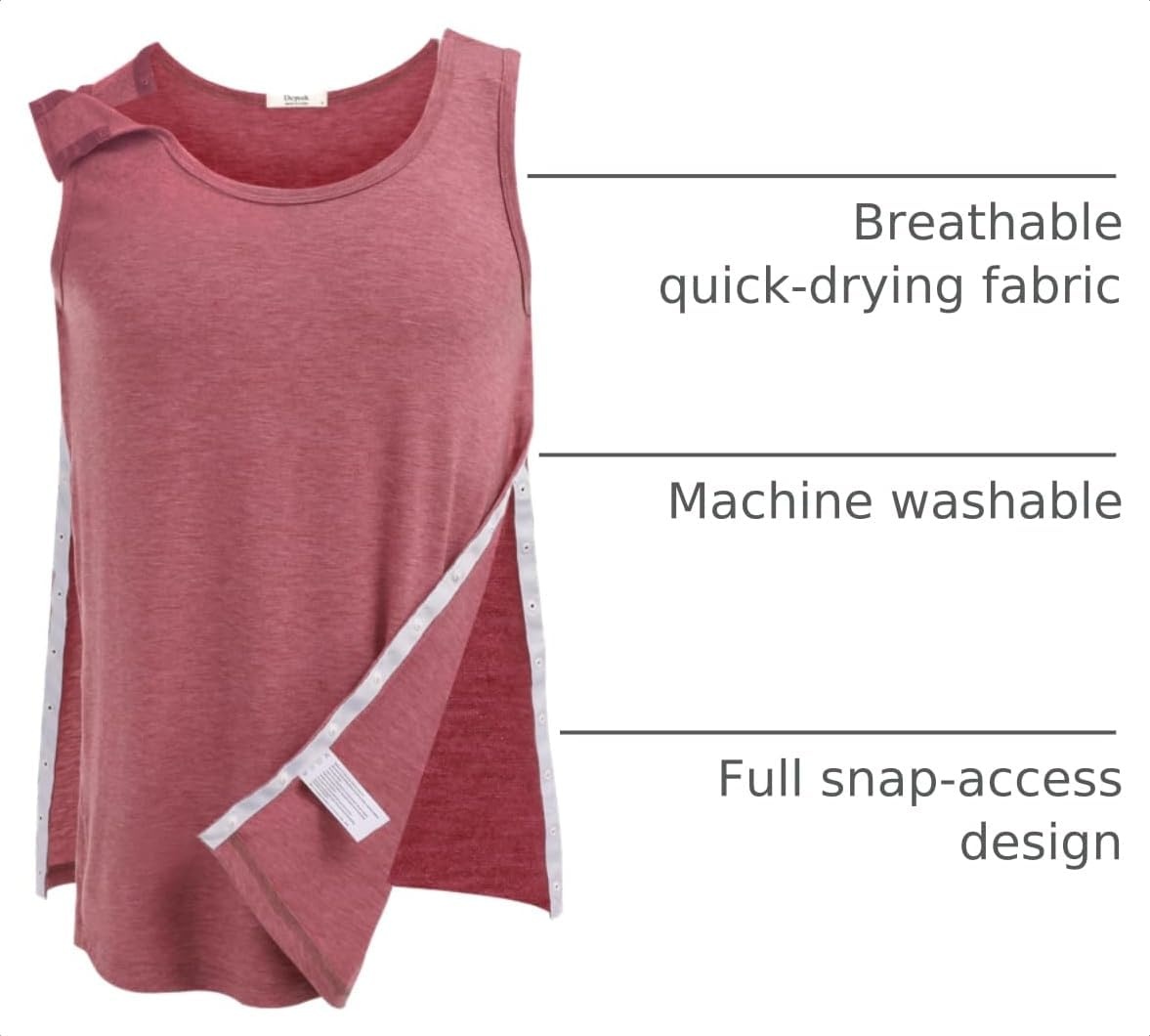 image:imageDeyeek Post Shoulder Surgery Shirts for Women Mens Tearaway Snap Tank TopsRed