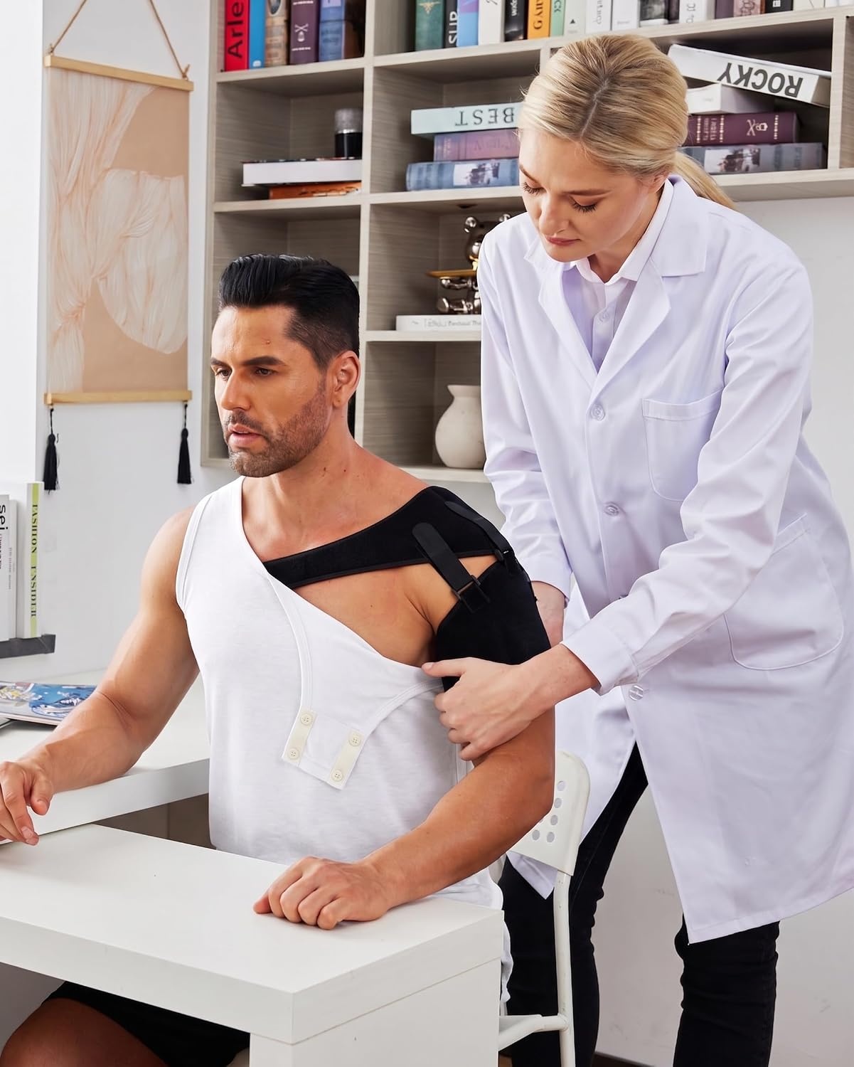 image:imageDeyeek Post Shoulder Surgery Shirts for Women Mens Tearaway Snap Tank TopsWhite