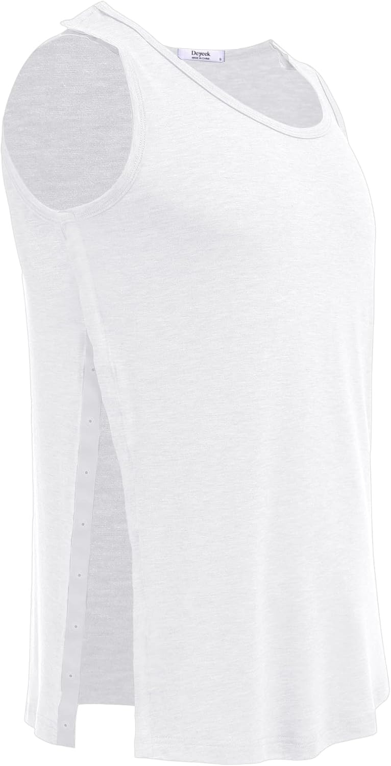 image:imageDeyeek Post Shoulder Surgery Shirts for Women Mens Tearaway Snap Tank TopsWhite