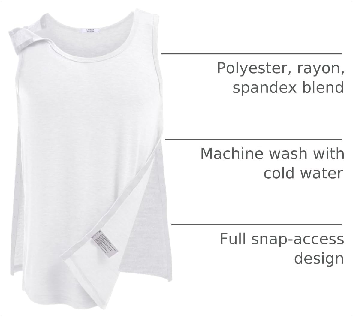 image:imageDeyeek Post Shoulder Surgery Shirts for Women Mens Tearaway Snap Tank TopsWhite