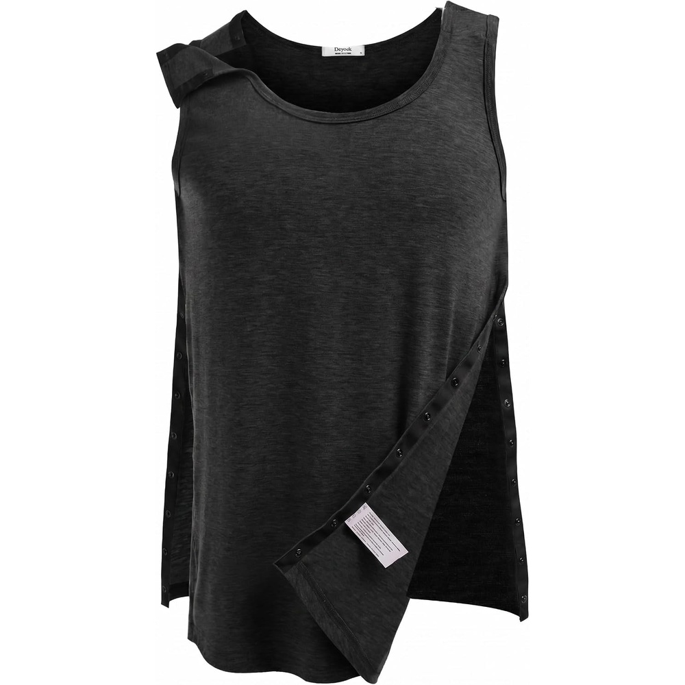 image:imageDeyeek Post Shoulder Surgery Shirts for Women Mens Tearaway Snap Tank TopsBlack