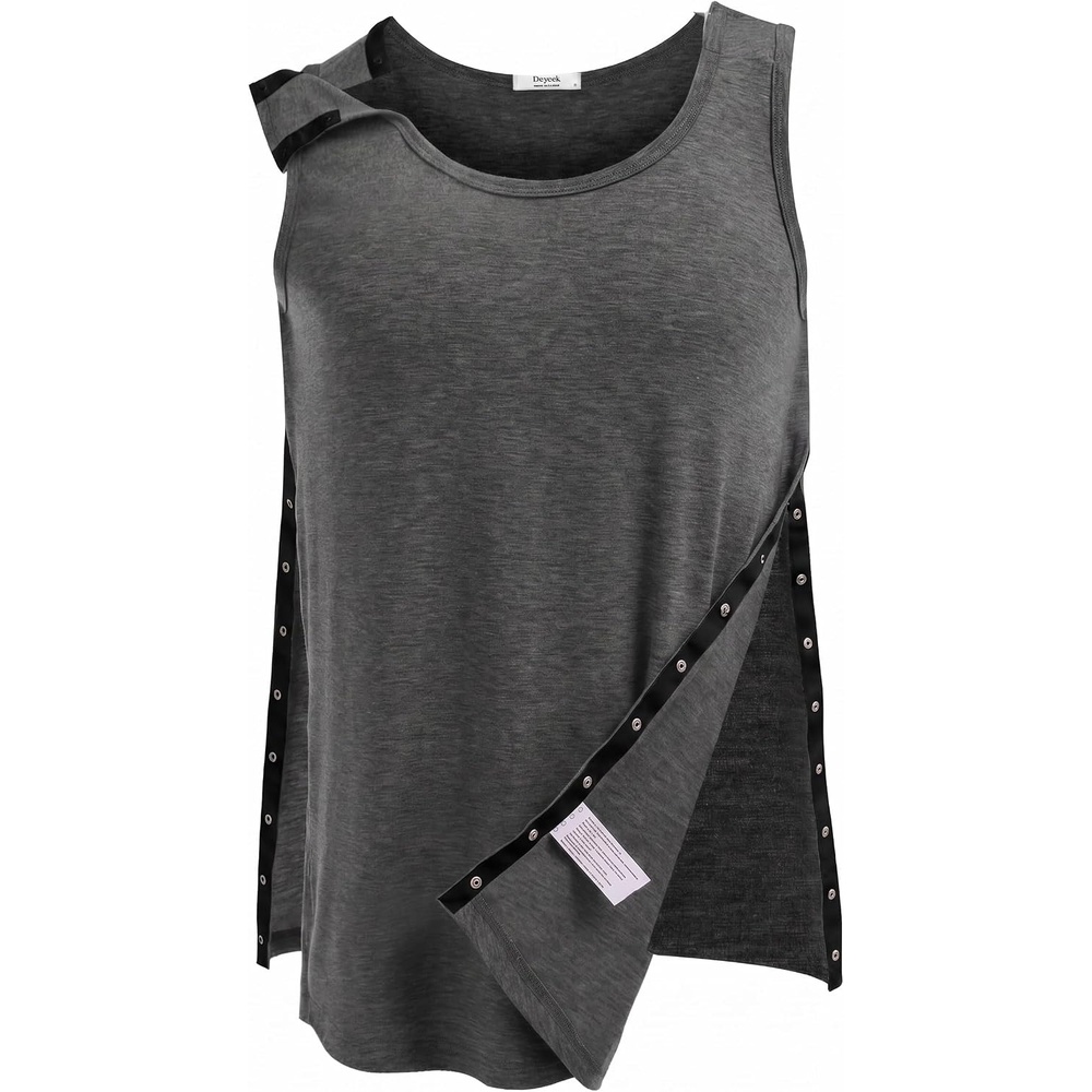 image:imageDeyeek Post Shoulder Surgery Shirts for Women Mens Tearaway Snap Tank TopsDark Grey