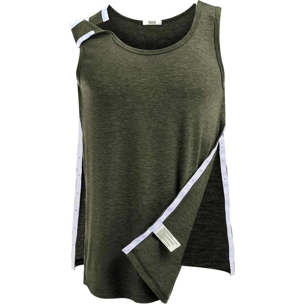 image:imageDeyeek Post Shoulder Surgery Shirts for Women Mens Tearaway Snap Tank TopsGreen