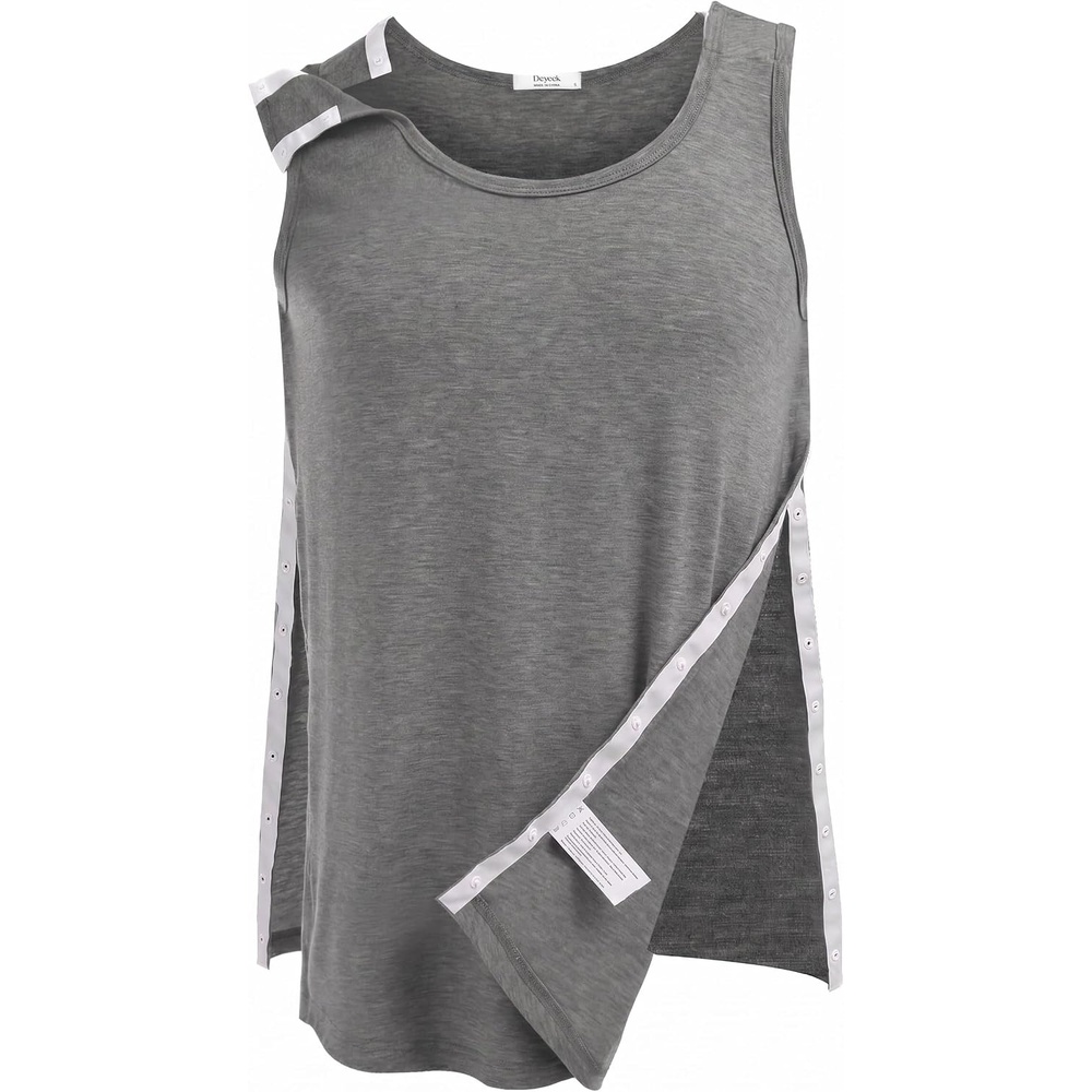image:imageDeyeek Post Shoulder Surgery Shirts for Women Mens Tearaway Snap Tank TopsGrey