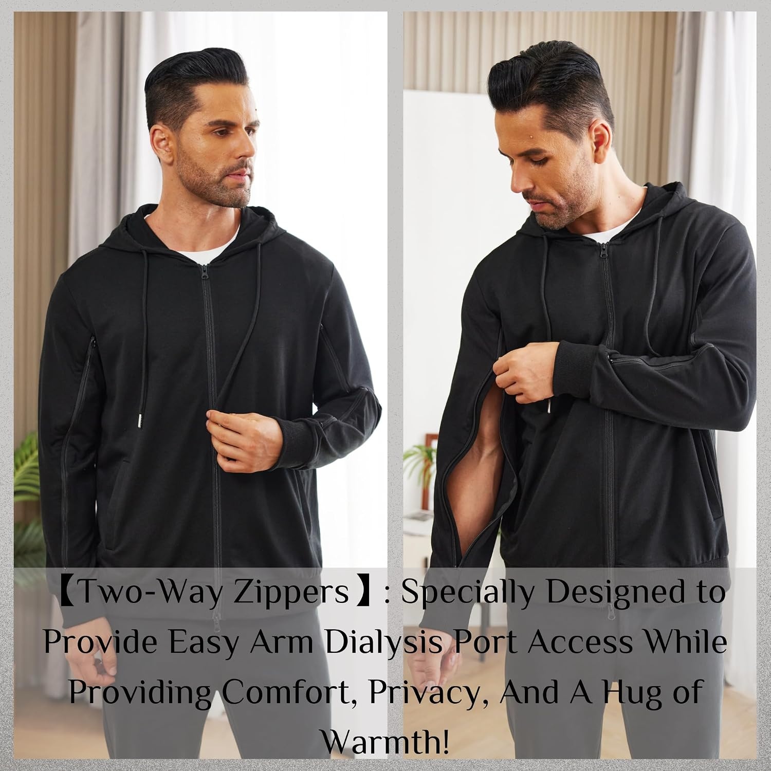 image:imageDeyeek Dialysis Sweatshirt with Arm Zipper Full Zip Dialysis Hoodie JacketBlack