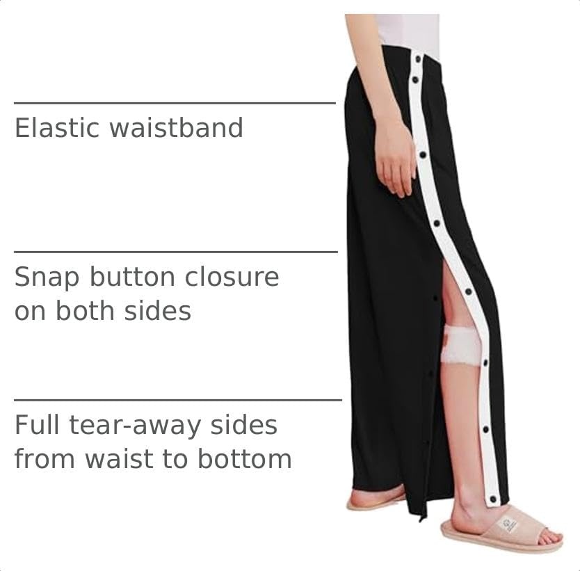 image:imageDeyeek Tear Away Pants for Women Side Split Snap Open Bottom Sweatpants LegBlack