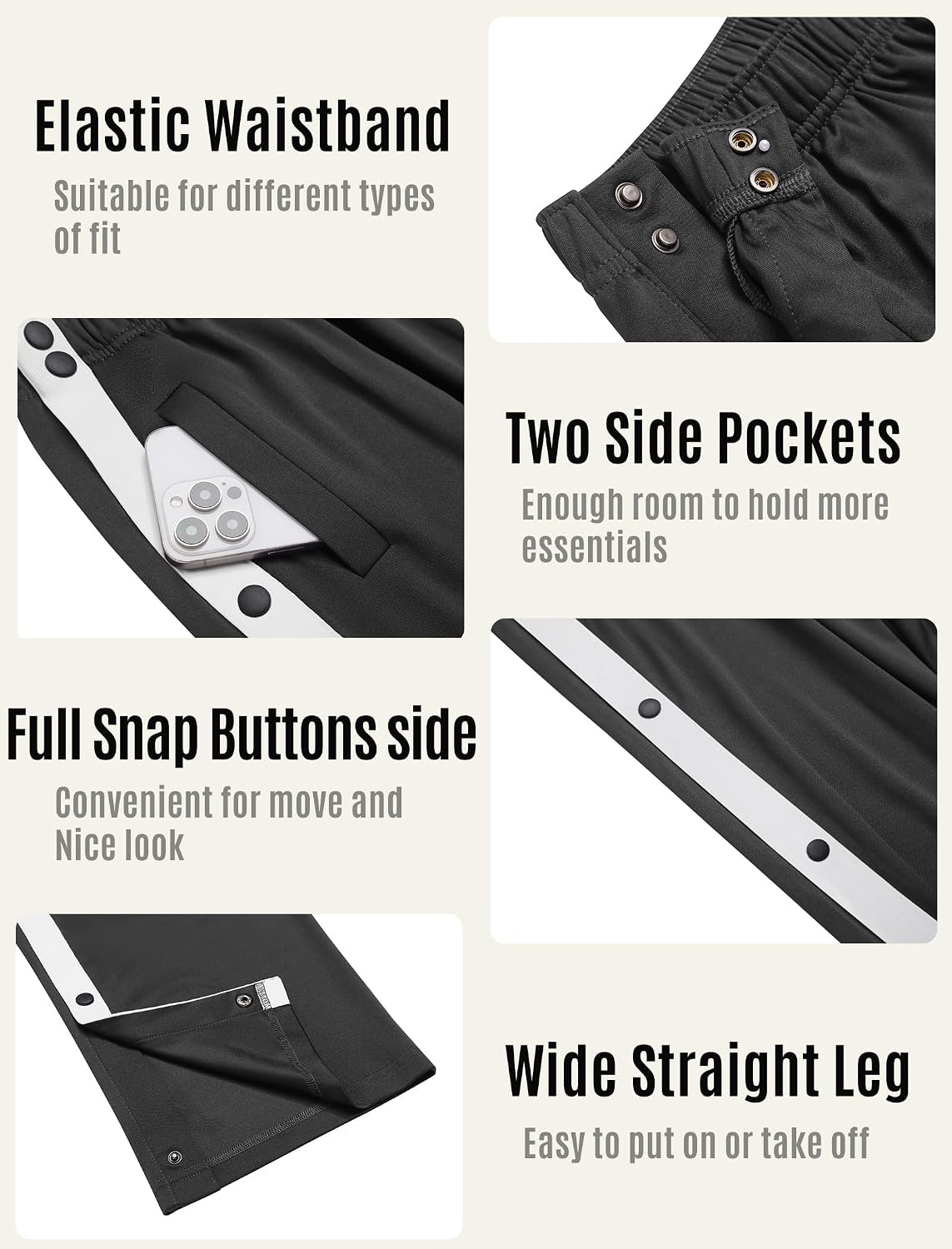 image:imageDeyeek Tear Away Pants for Women Side Split Snap Open Bottom Sweatpants LegDark Grey