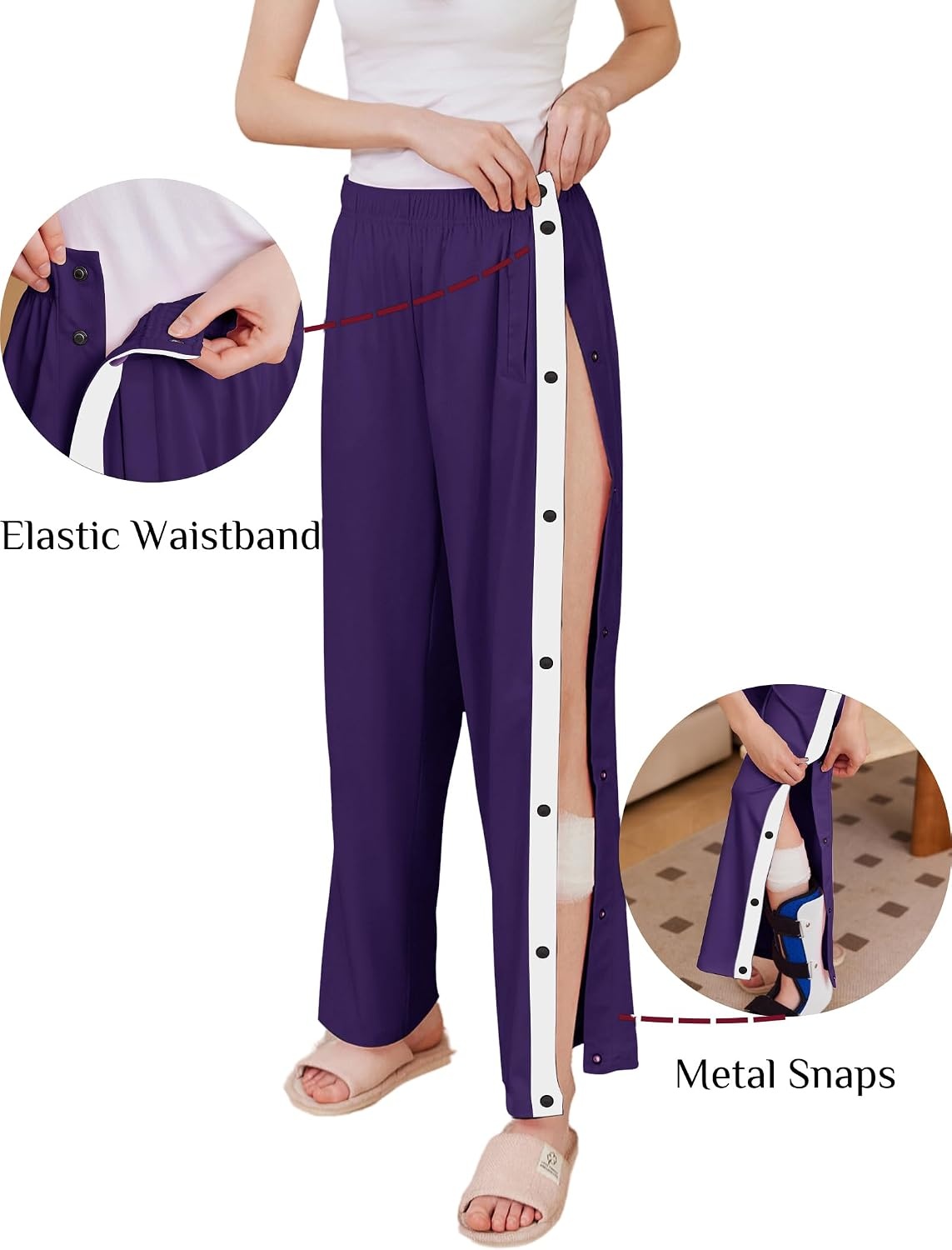 image:imageDeyeek Tear Away Pants for Women Side Split Snap Open Bottom Sweatpants LegDark Purple