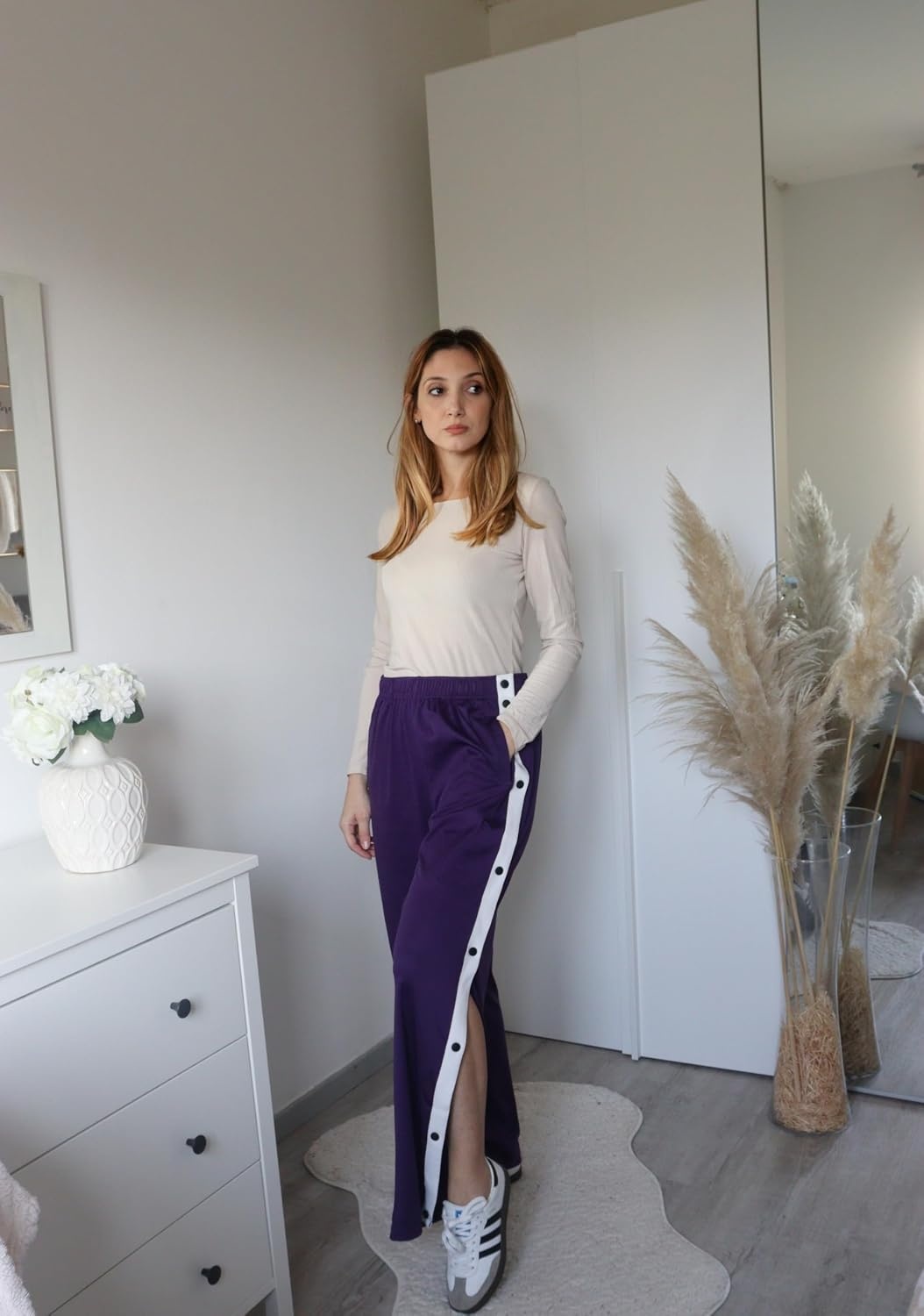 image:imageDeyeek Tear Away Pants for Women Side Split Snap Open Bottom Sweatpants LegDark Purple