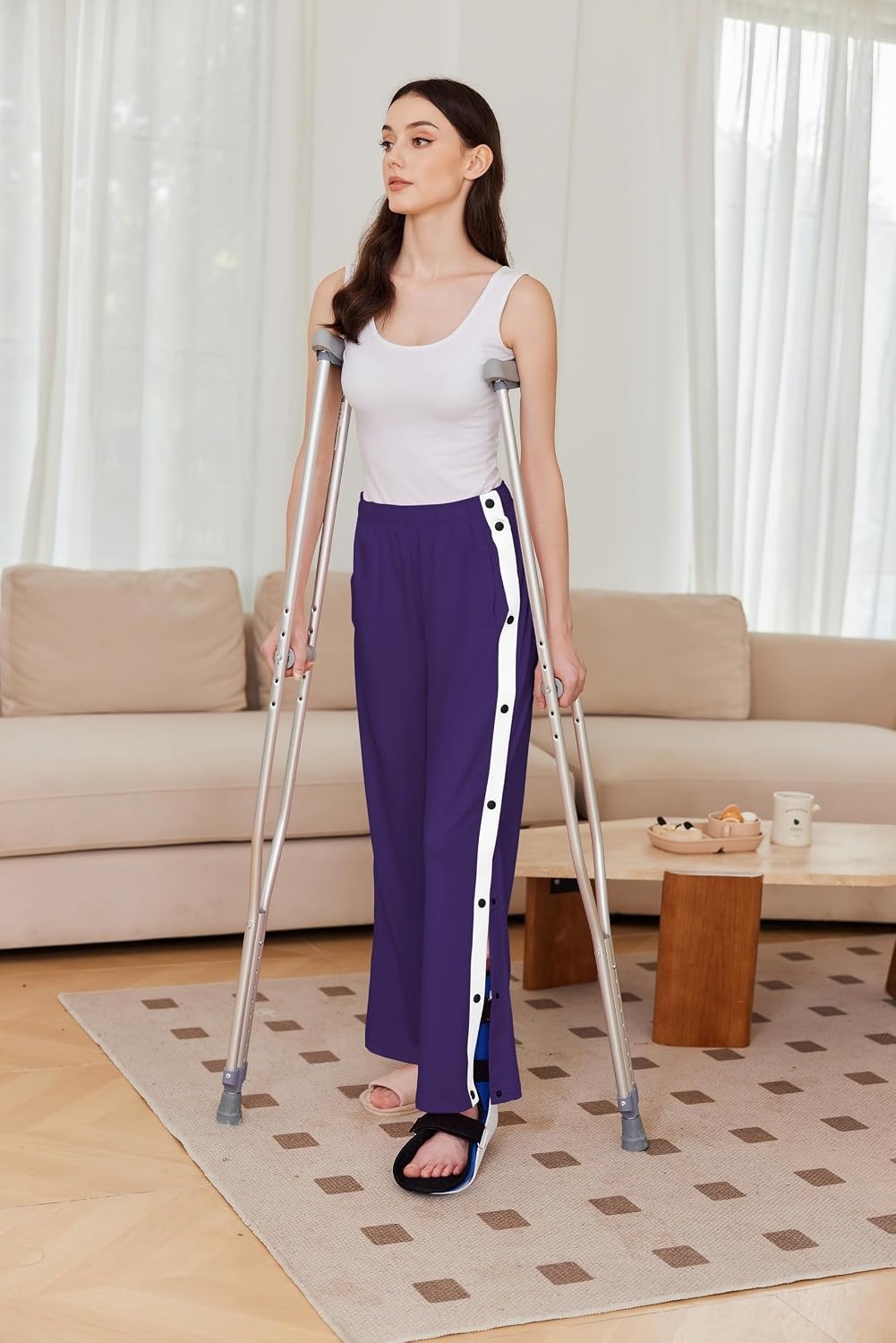 image:imageDeyeek Tear Away Pants for Women Side Split Snap Open Bottom Sweatpants LegDark Purple