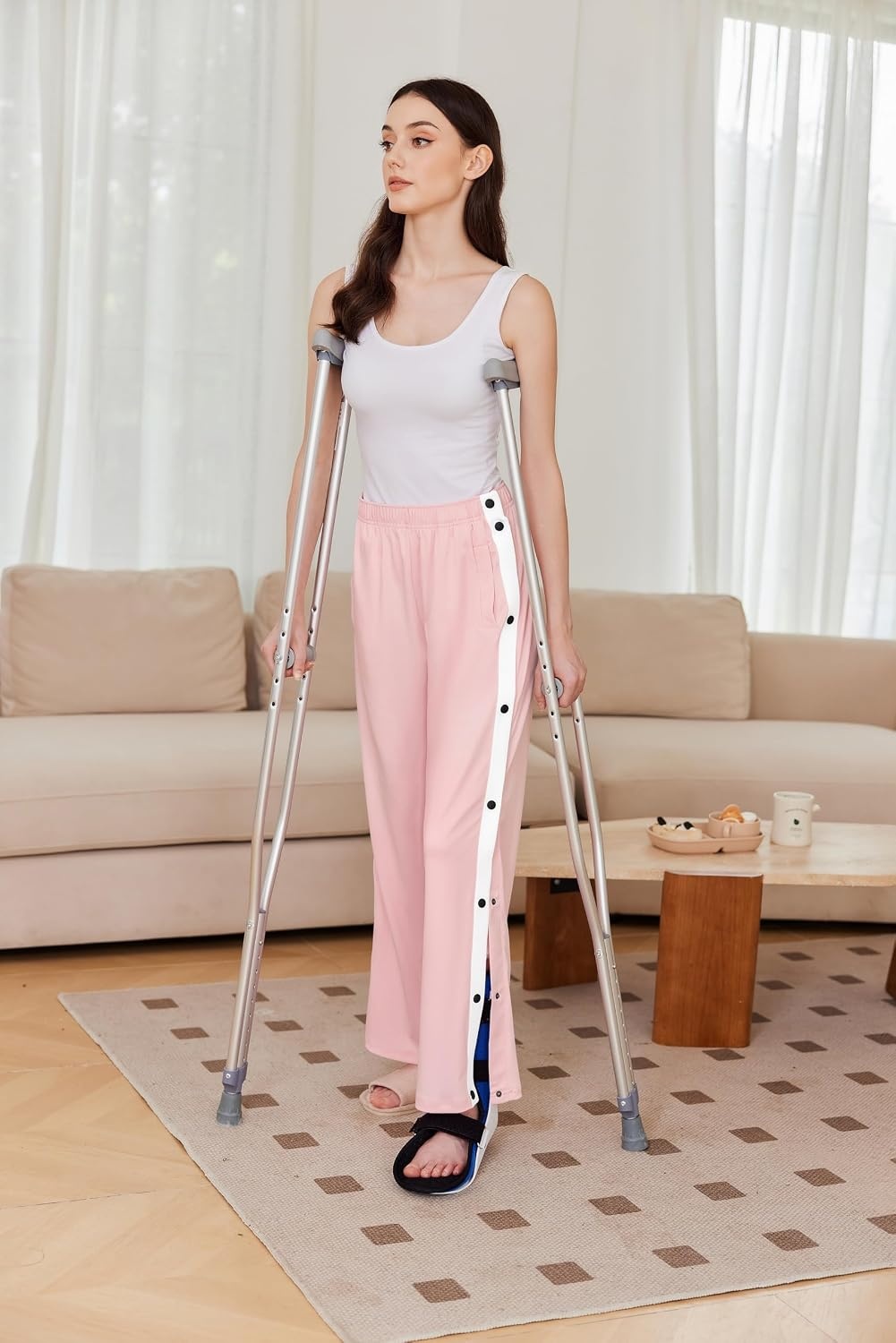 image:imageDeyeek Tear Away Pants for Women Side Split Snap Open Bottom Sweatpants LegDeep Pink