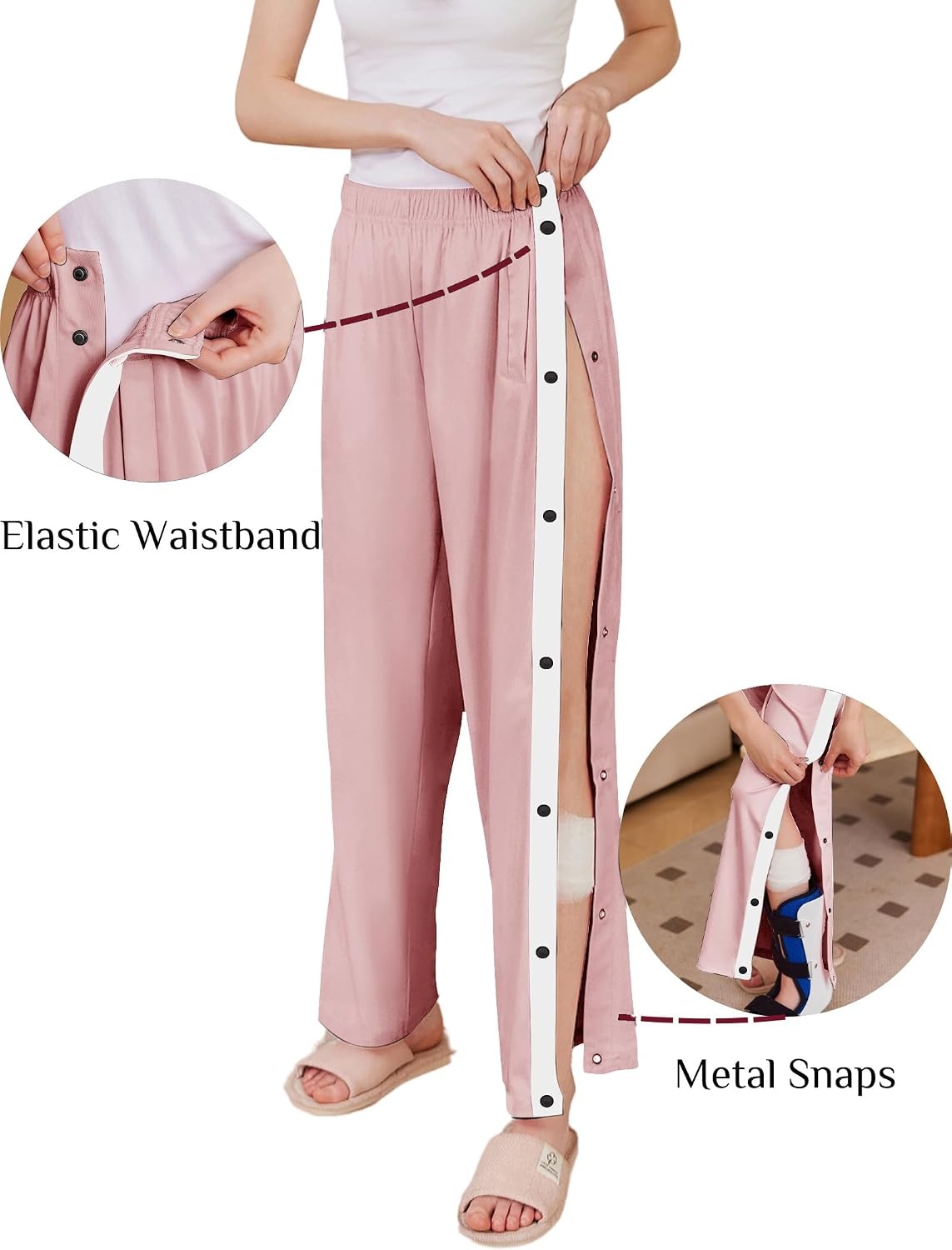 image:imageDeyeek Tear Away Pants for Women Side Split Snap Open Bottom Sweatpants LegDeep Pink