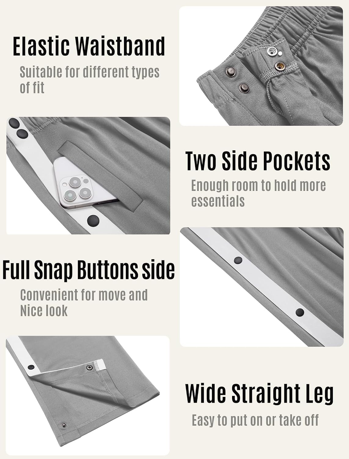 image:imageDeyeek Tear Away Pants for Women Side Split Snap Open Bottom Sweatpants LegLight Grey