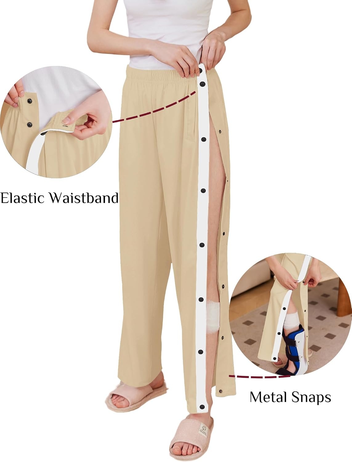 image:imageDeyeek Tear Away Pants for Women Side Split Snap Open Bottom Sweatpants LegLight Khaki