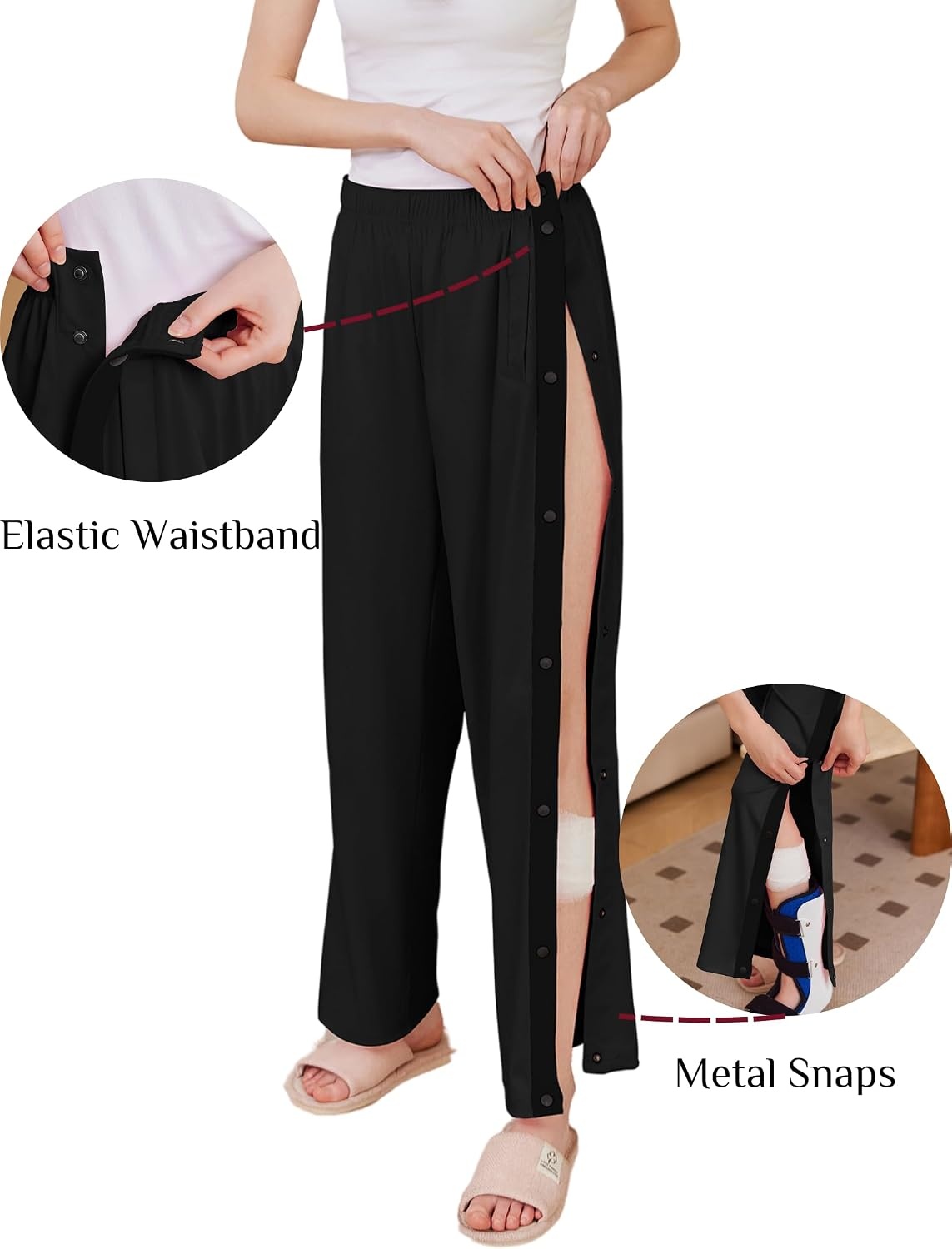 image:imageDeyeek Tear Away Pants for Women Side Split Snap Open Bottom Sweatpants LegPure Black
