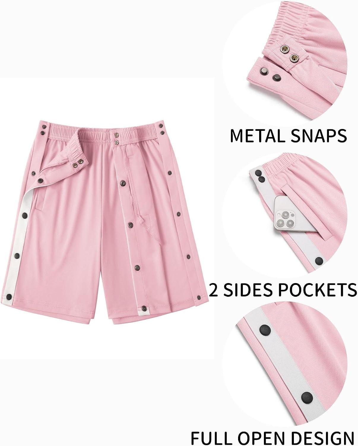 image:imageDeyeek Womens Tear Away Side Split Snap Shorts Post Surgery with PocketsDeep Pink