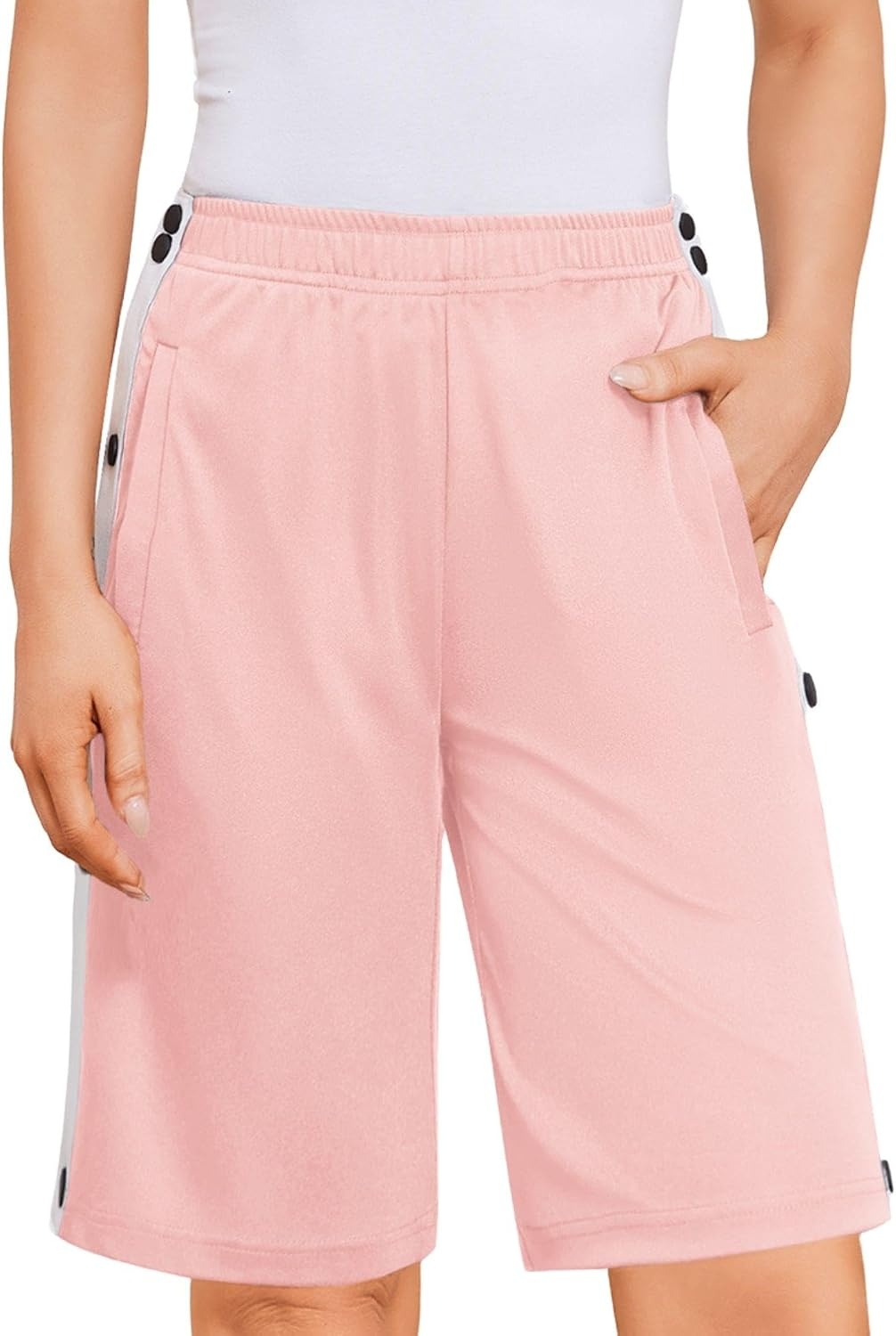 image:imageDeyeek Womens Tear Away Side Split Snap Shorts Post Surgery with PocketsLight Pink