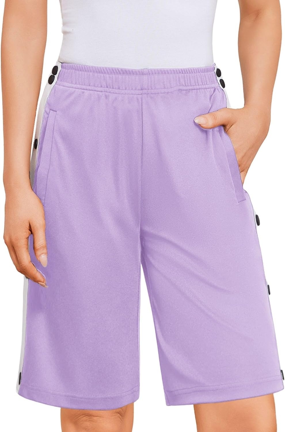 image:imageDeyeek Womens Tear Away Side Split Snap Shorts Post Surgery with PocketsLight Purple