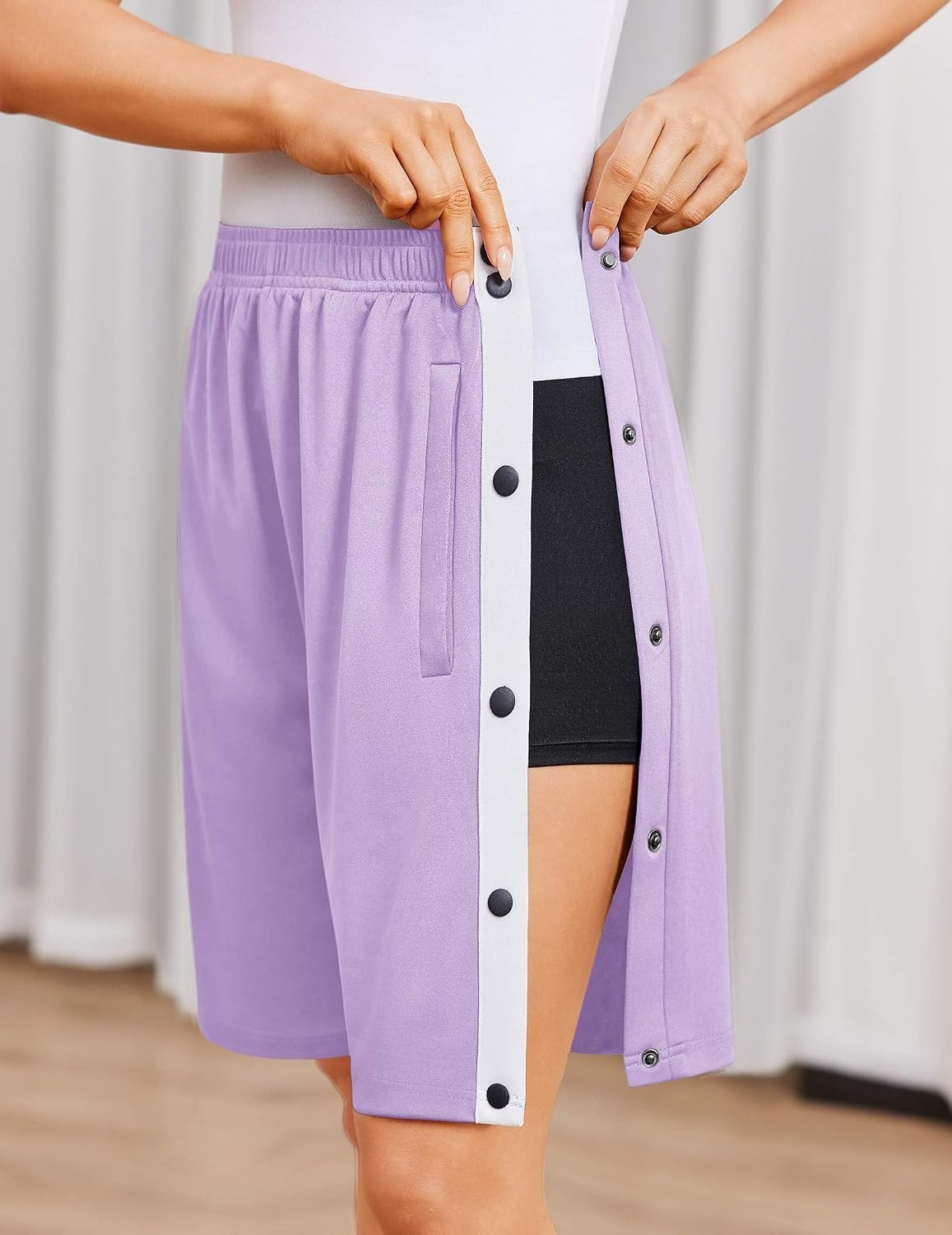 image:imageDeyeek Womens Tear Away Side Split Snap Shorts Post Surgery with PocketsLight Purple