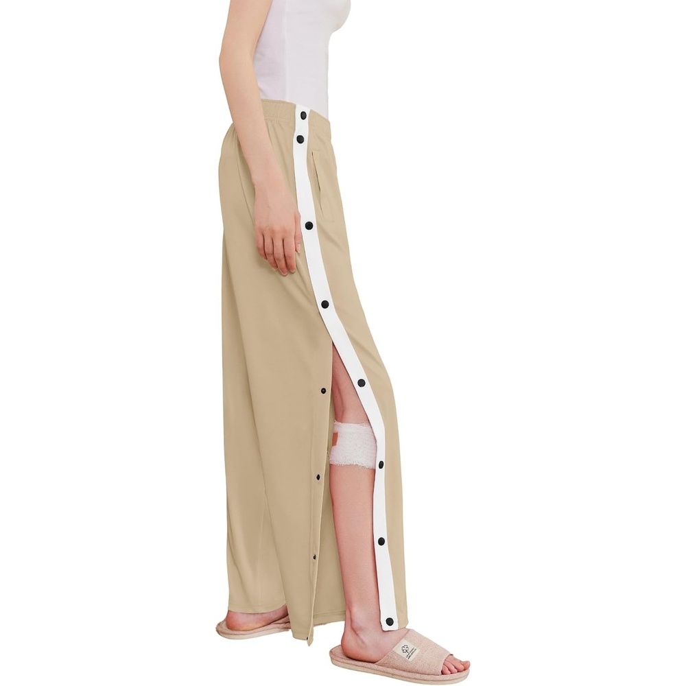 image:imageDeyeek Tear Away Pants for Women Side Split Snap Open Bottom Sweatpants LegLight Khaki