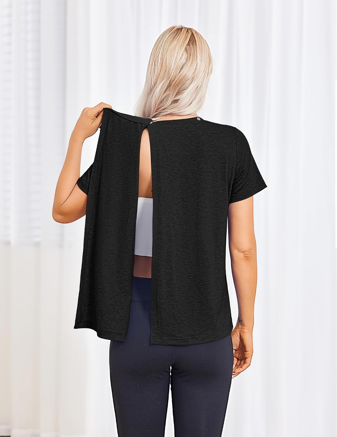 image:imageDeyeek Post Surgery Shirts for Women Tear Away Snap Open Back Hospital TopsBlack