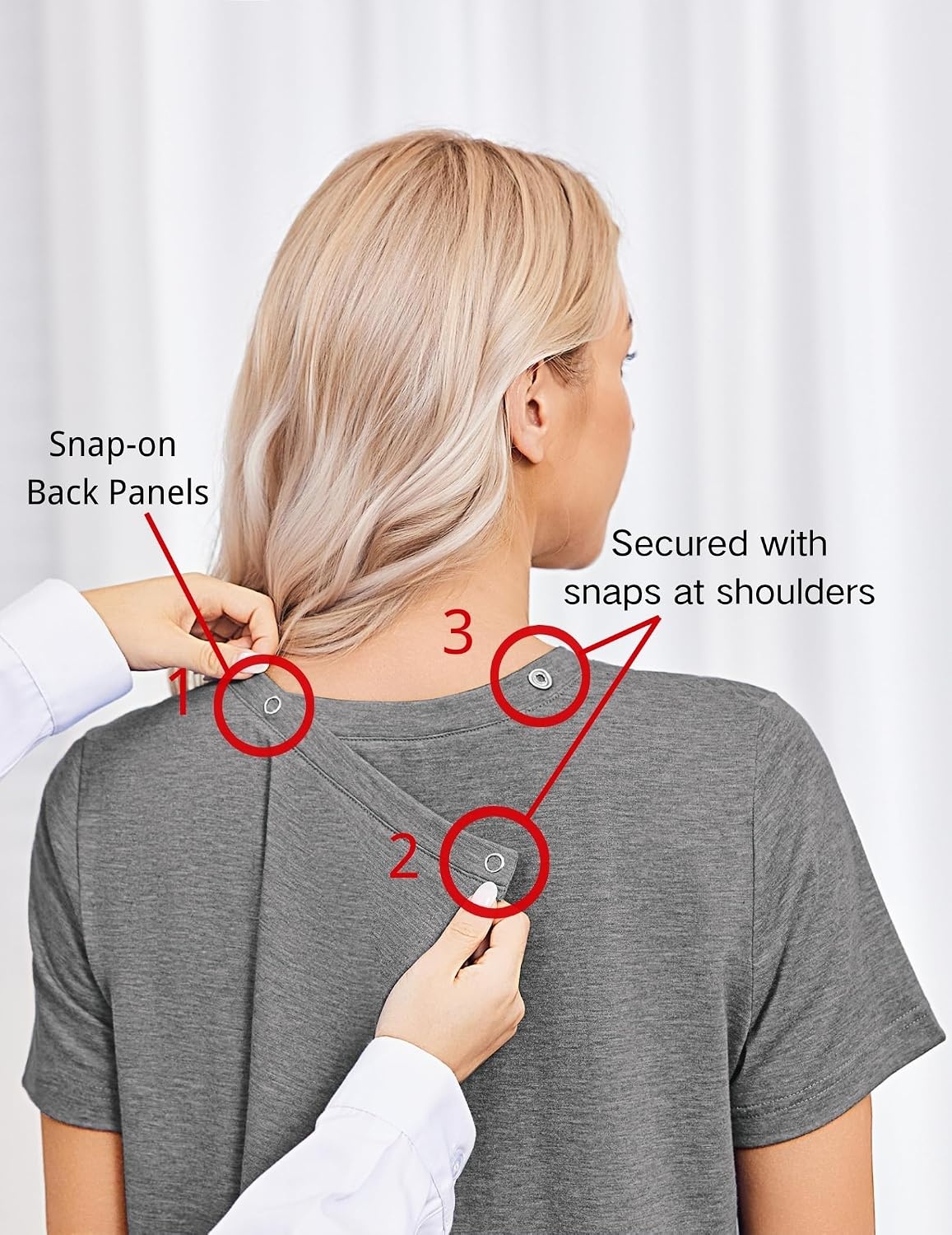 image:imageDeyeek Post Surgery Shirts for Women Tear Away Snap Open Back Hospital TopsGrey