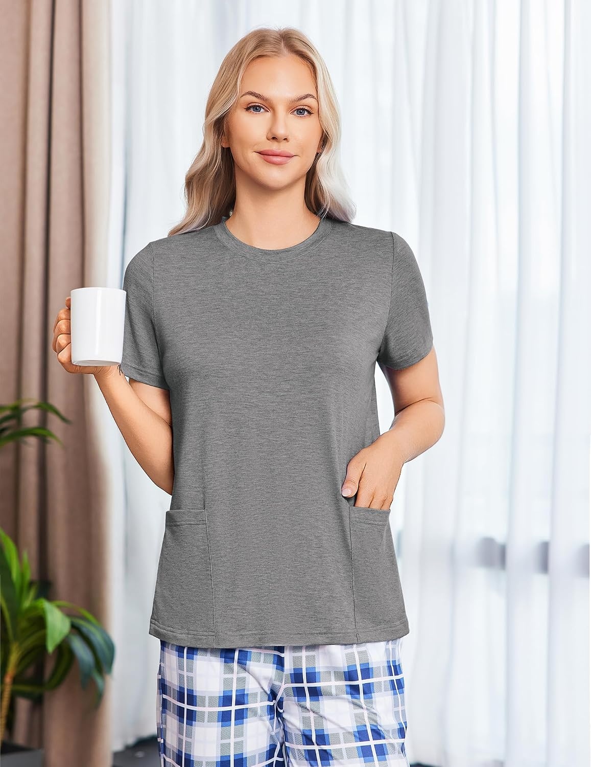 image:imageDeyeek Post Surgery Shirts for Women Tear Away Snap Open Back Hospital TopsGrey
