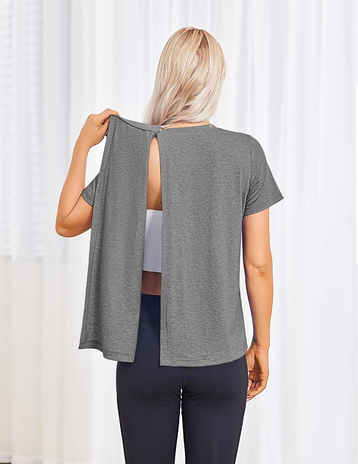 image:imageDeyeek Post Surgery Shirts for Women Tear Away Snap Open Back Hospital TopsGrey