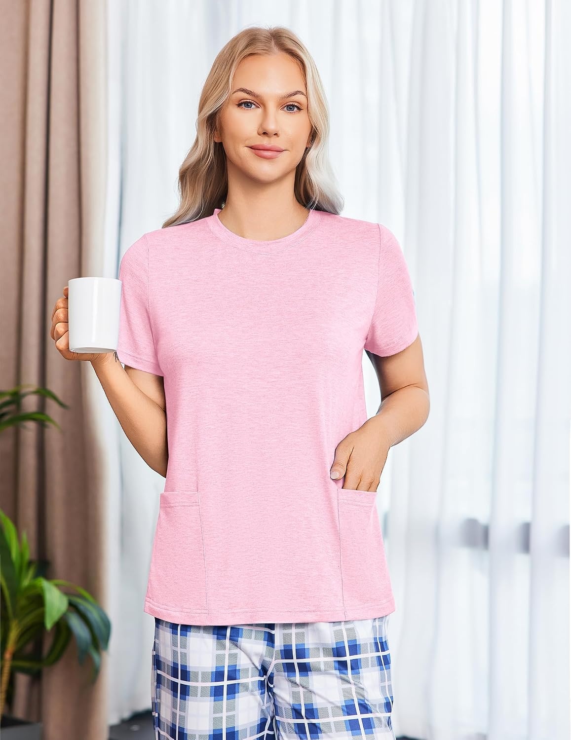 image:imageDeyeek Post Surgery Shirts for Women Tear Away Snap Open Back Hospital TopsPink
