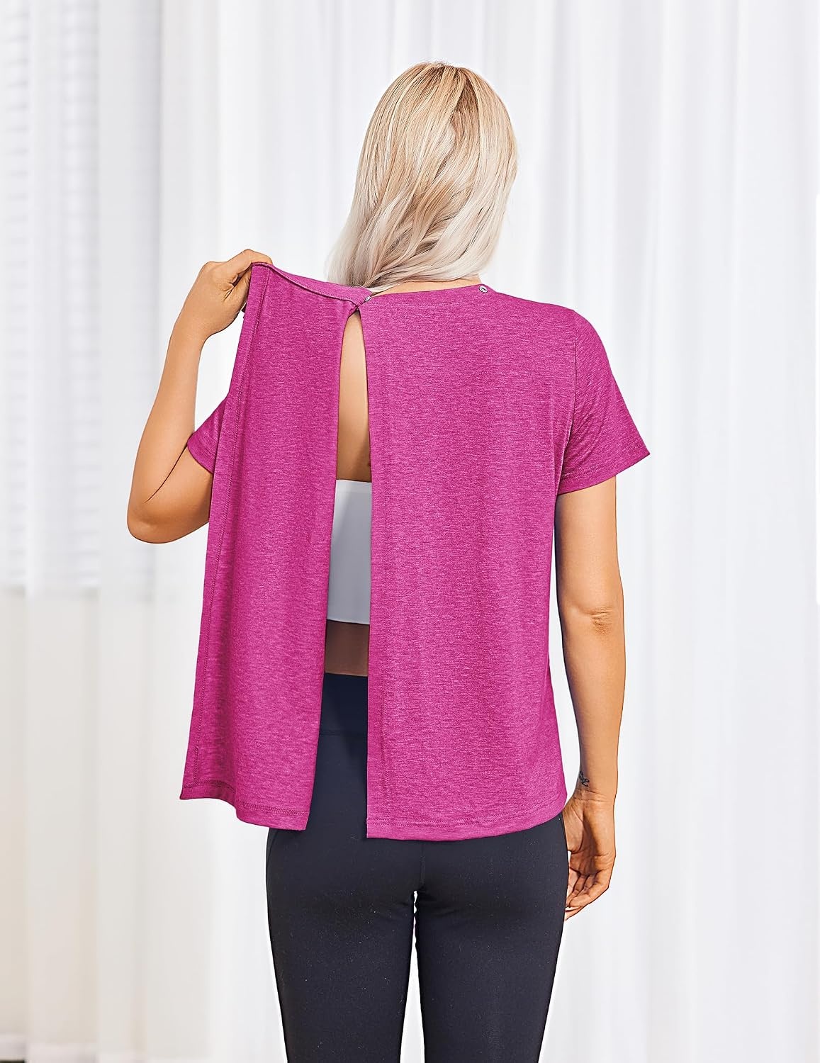 image:imageDeyeek Post Surgery Shirts for Women Tear Away Snap Open Back Hospital TopsRose Red