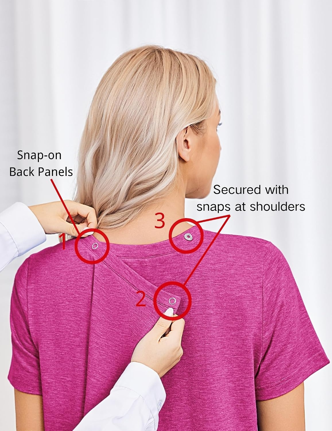 image:imageDeyeek Post Surgery Shirts for Women Tear Away Snap Open Back Hospital TopsRose Red