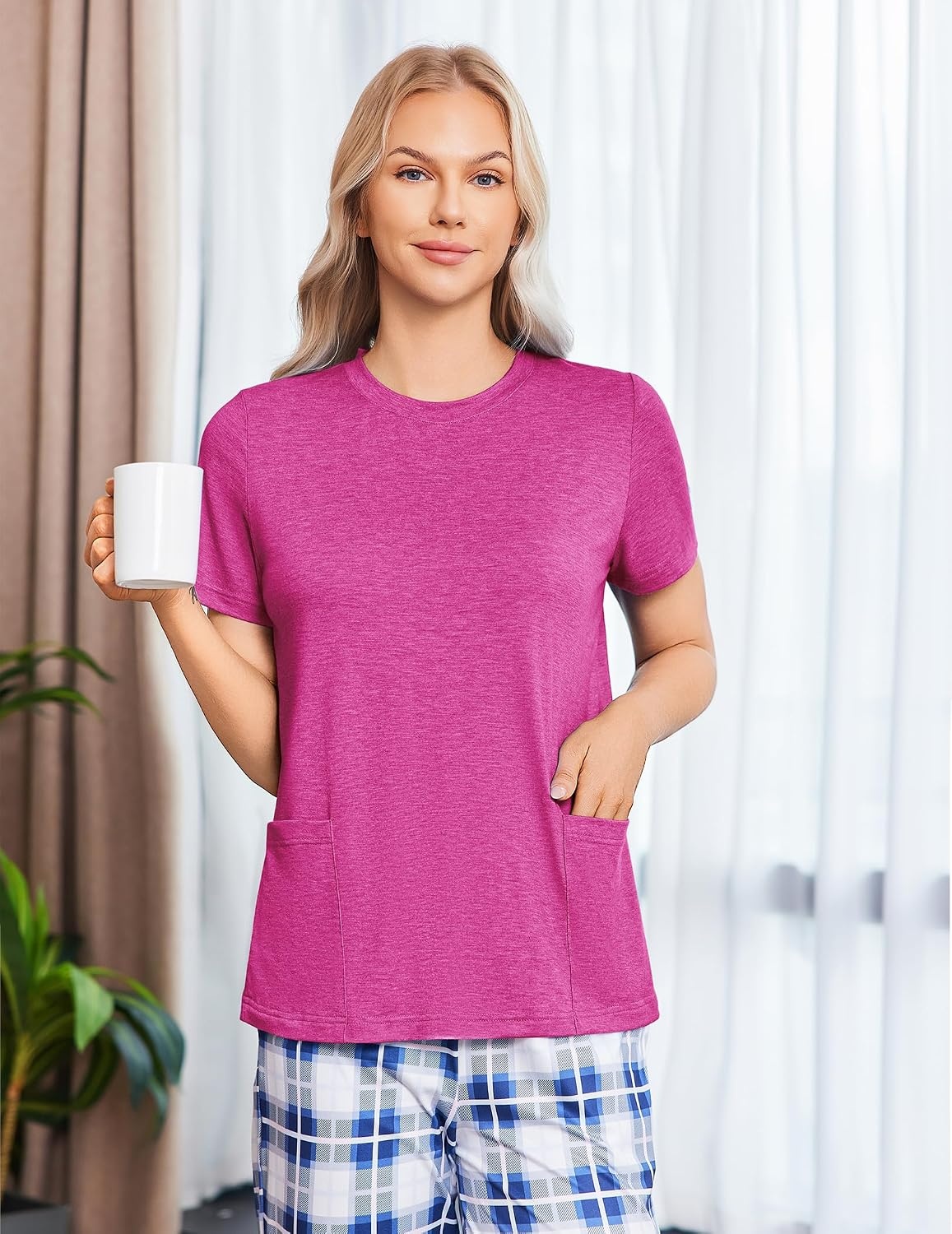 image:imageDeyeek Post Surgery Shirts for Women Tear Away Snap Open Back Hospital TopsRose Red
