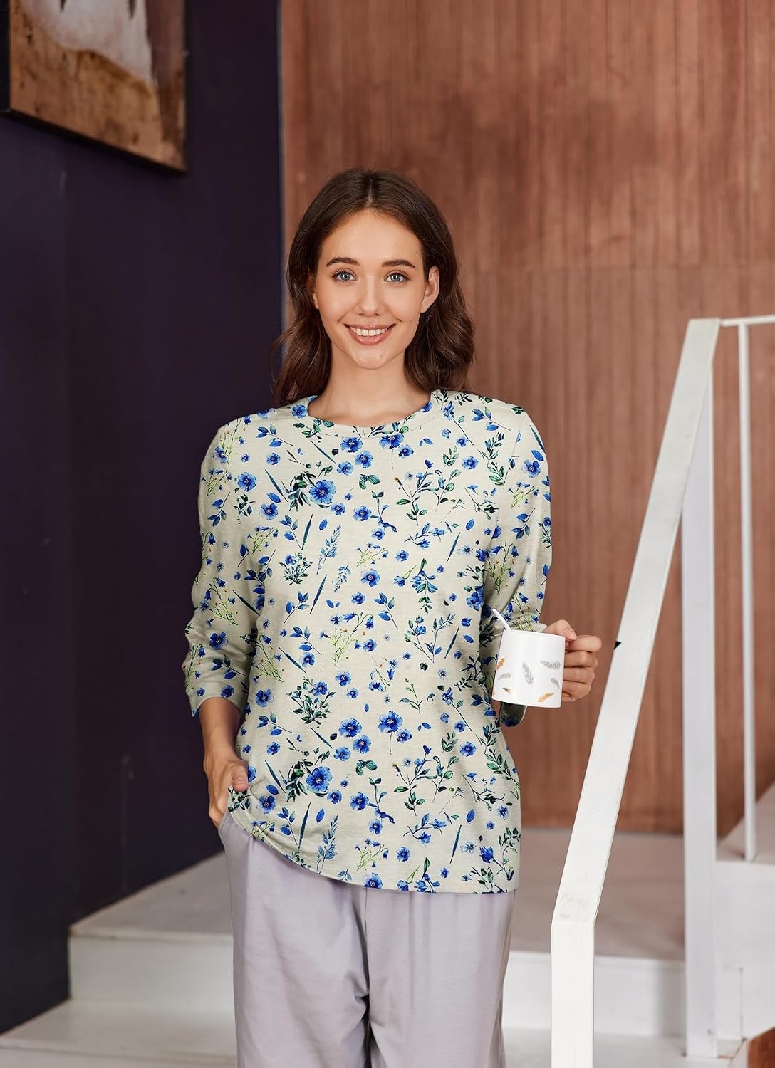 image:imageDeyeek Womens Post Shoulder Surgery Shirts Tear Away 34 Snap TopsApricot Print