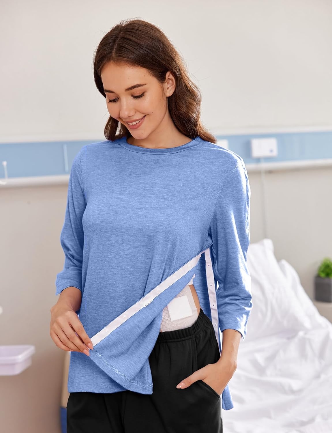 image:imageDeyeek Womens Post Shoulder Surgery Shirts Tear Away 34 Snap TopsBlue