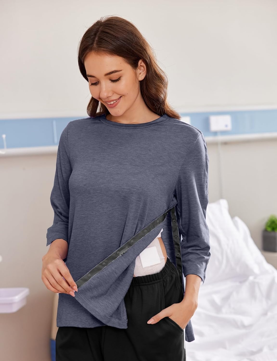 image:imageDeyeek Womens Post Shoulder Surgery Shirts Tear Away 34 Snap TopsBlue Purple
