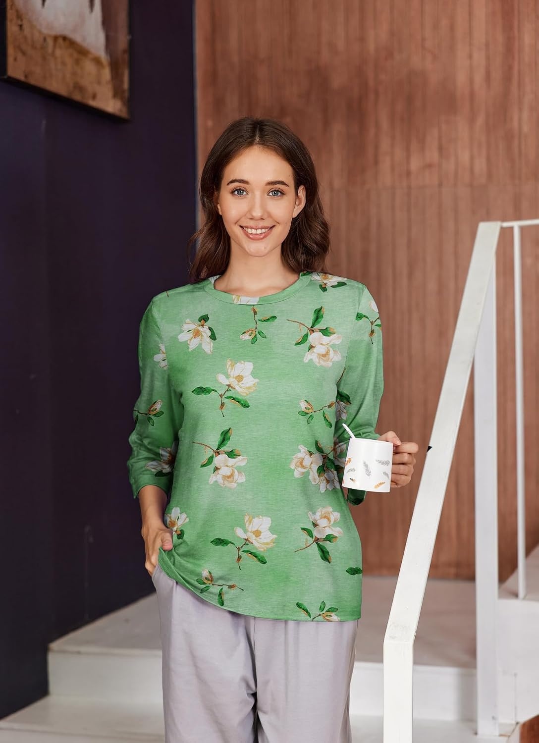 image:imageDeyeek Womens Post Shoulder Surgery Shirts Tear Away 34 Snap TopsGreen Print