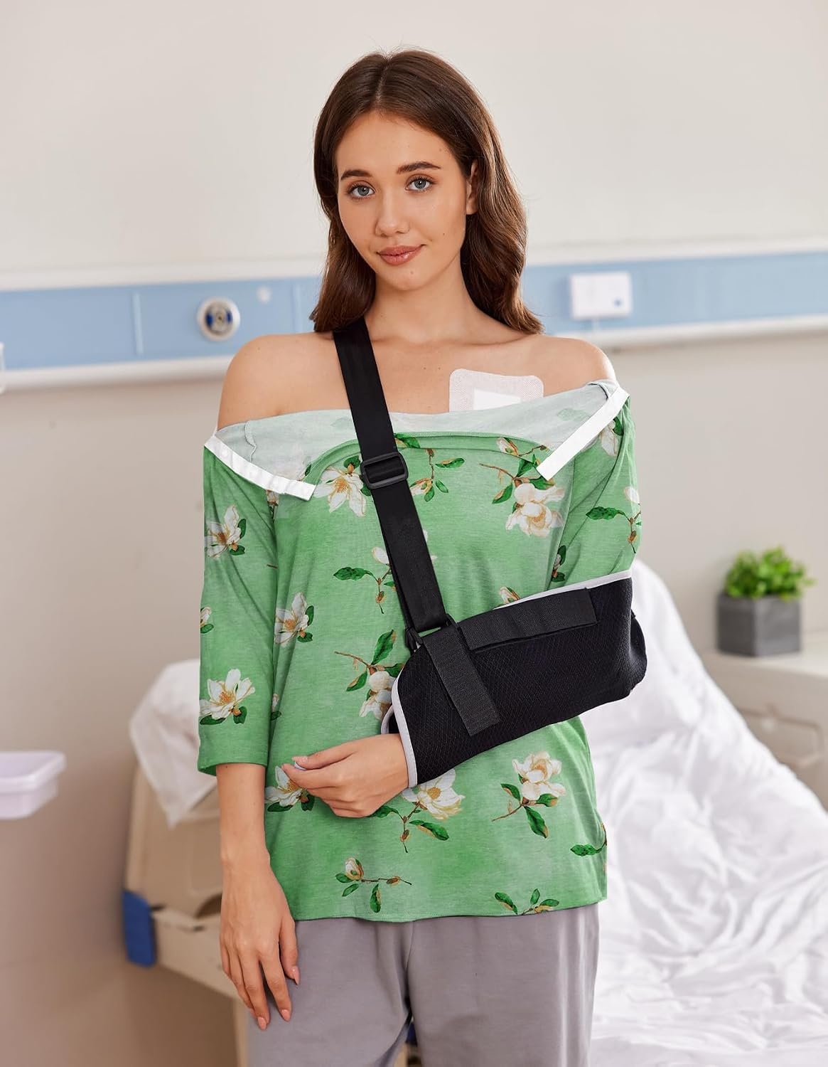 image:imageDeyeek Womens Post Shoulder Surgery Shirts Tear Away 34 Snap TopsGreen Print