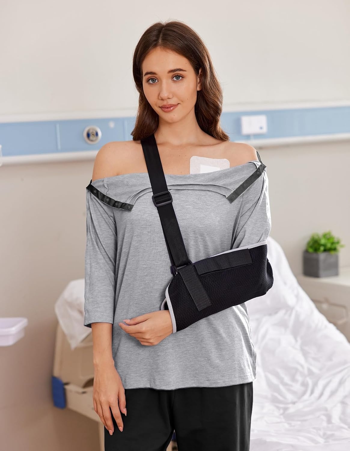 image:imageDeyeek Womens Post Shoulder Surgery Shirts Tear Away 34 Snap TopsLight Grey