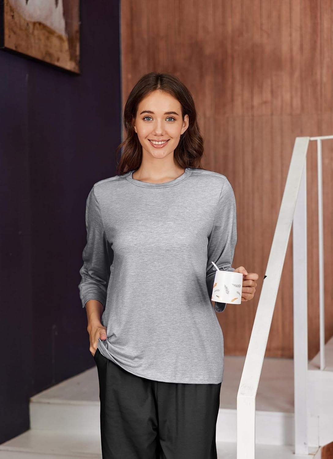 image:imageDeyeek Womens Post Shoulder Surgery Shirts Tear Away 34 Snap TopsLight Grey