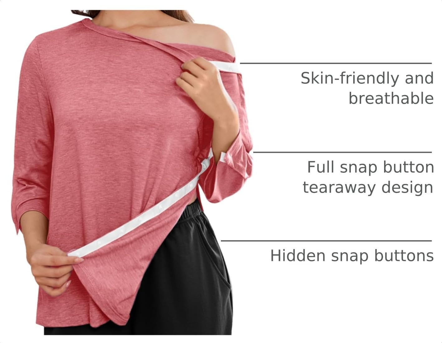 image:imageDeyeek Womens Post Shoulder Surgery Shirts Tear Away 34 Snap TopsPurple Red