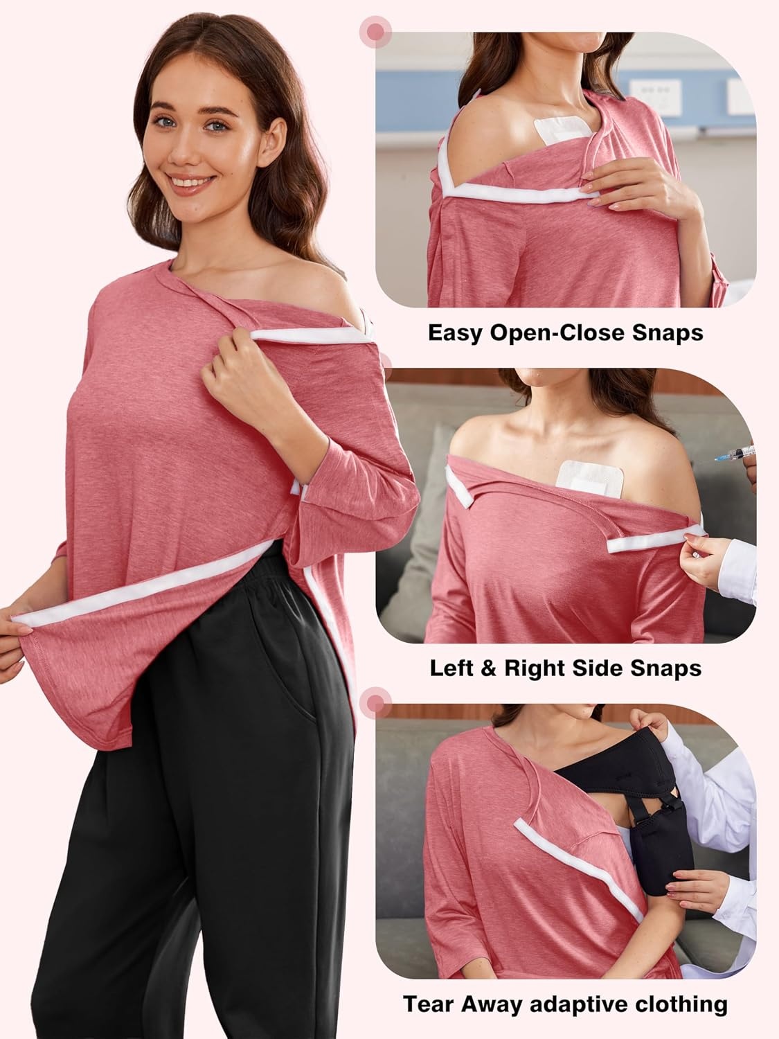 image:imageDeyeek Womens Post Shoulder Surgery Shirts Tear Away 34 Snap TopsPurple Red