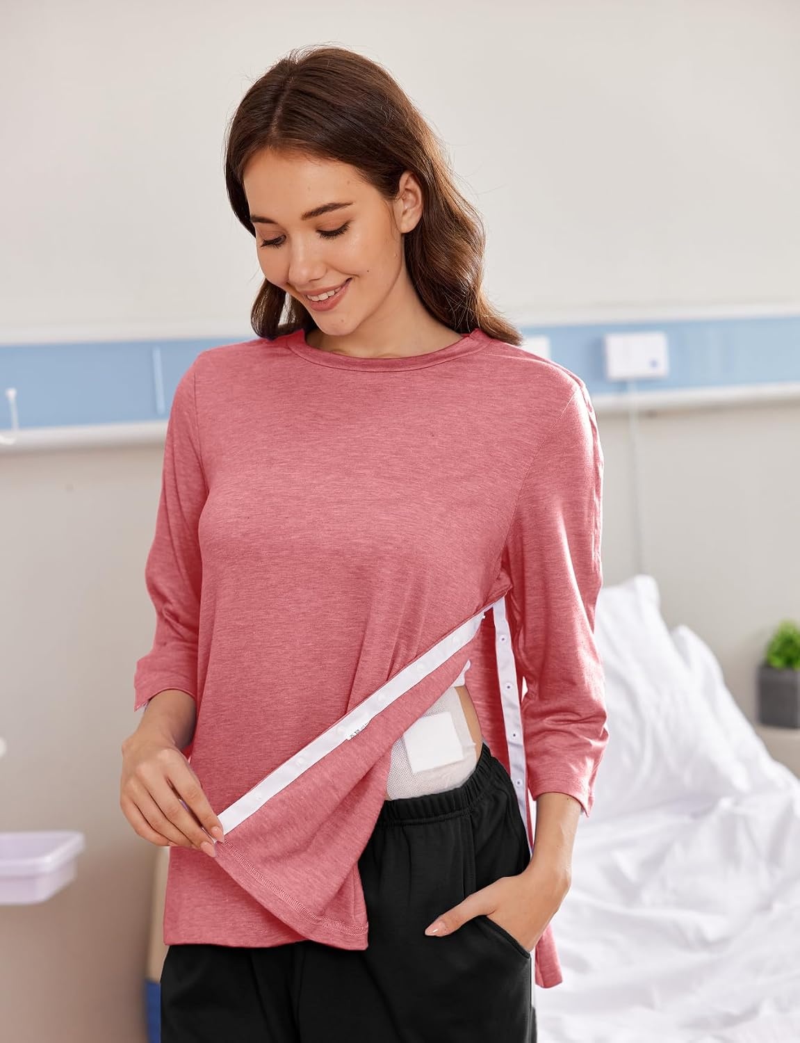 image:imageDeyeek Womens Post Shoulder Surgery Shirts Tear Away 34 Snap TopsPurple Red