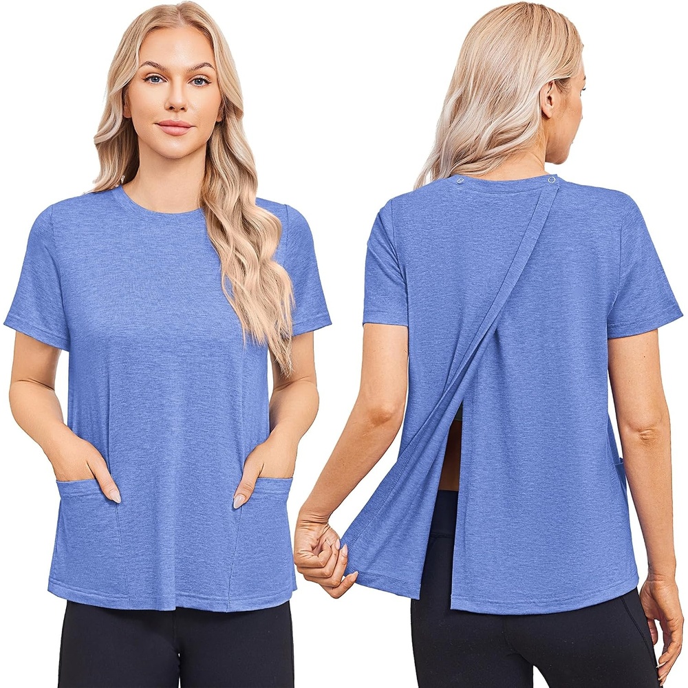 image:imageDeyeek Post Surgery Shirts for Women Tear Away Snap Open Back Hospital TopsBlue
