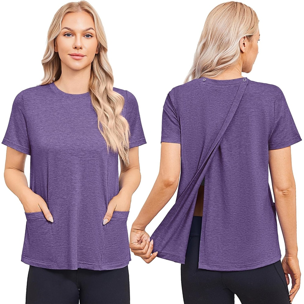 image:imageDeyeek Post Surgery Shirts for Women Tear Away Snap Open Back Hospital TopsPurple